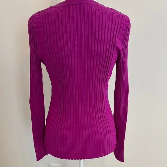 INC Women's Magenta Lace-Up Ribbed Sweater - Picture 5 of 8